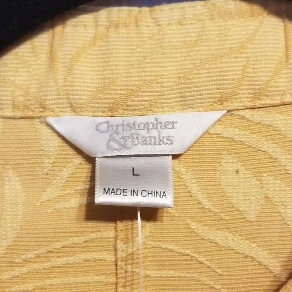 Christopher & Banks L Jacket Goldenrod Yellow Brocade Button Lightweight Preppy